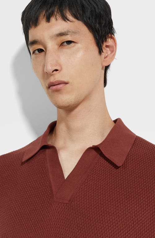 Shop Zegna Waffle Knit Premium Cotton Polo Sweater In Medium Orange Solid