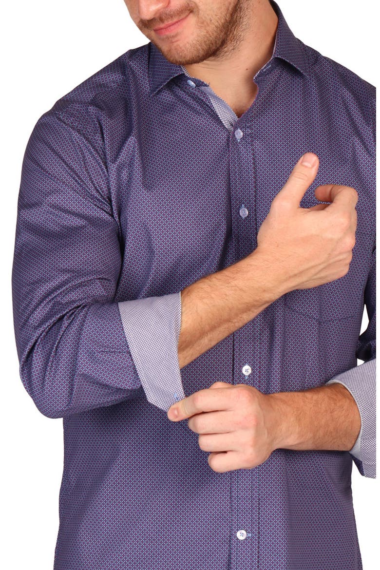 Classic Fit Diamond Medallion Stretch Cotton Button-Down Shirt, Alternate, color, BLUE