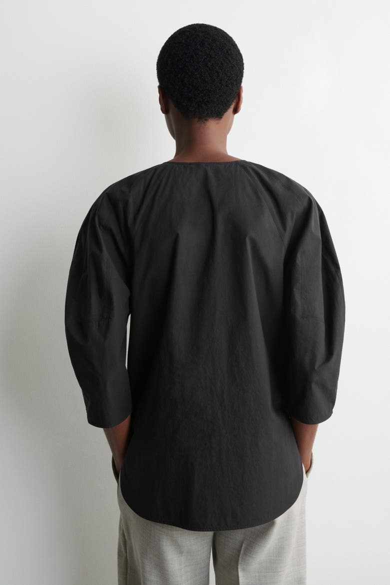 Sculptural Pima Cotton-Poplin Blouse, Alternate, color, BLACK