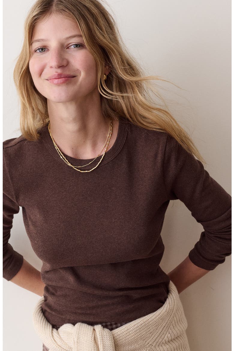 Mini Rib Long Sleeve Crewneck T-Shirt, Alternate, color, CHOCOLATE