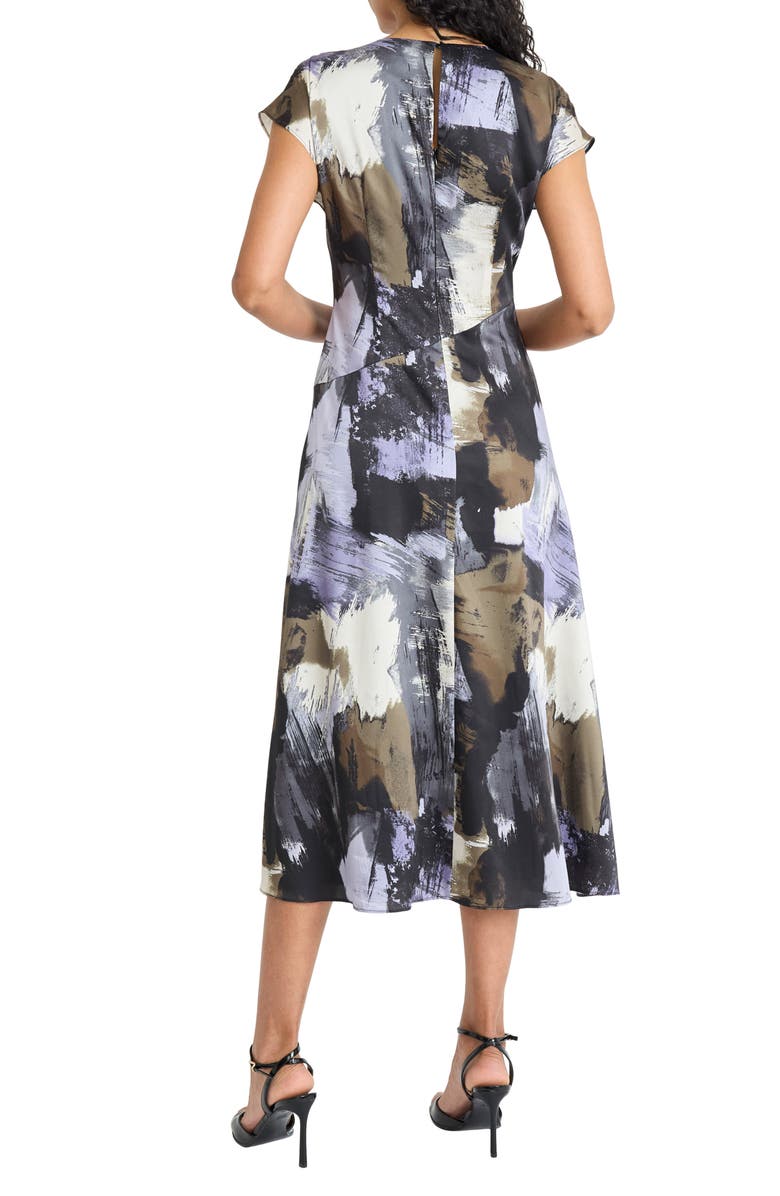 Maggy London Cap Sleeve Fit & Flare Midi Dress, Alternate, color, Black Olive/ Green Lavender