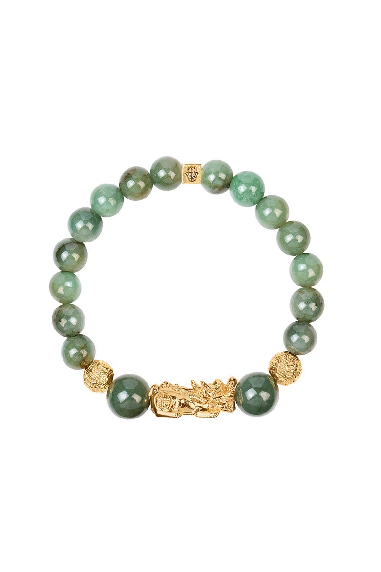 Men's Jade Dragon Charm Beaded Bracelet Fulfillment of Potential, Main, color, Pastel Green/Gold