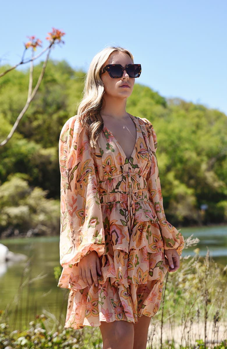 Jessie Zhao New York Gold Garden Metallic Mini Dress, Alternate, color, Orange