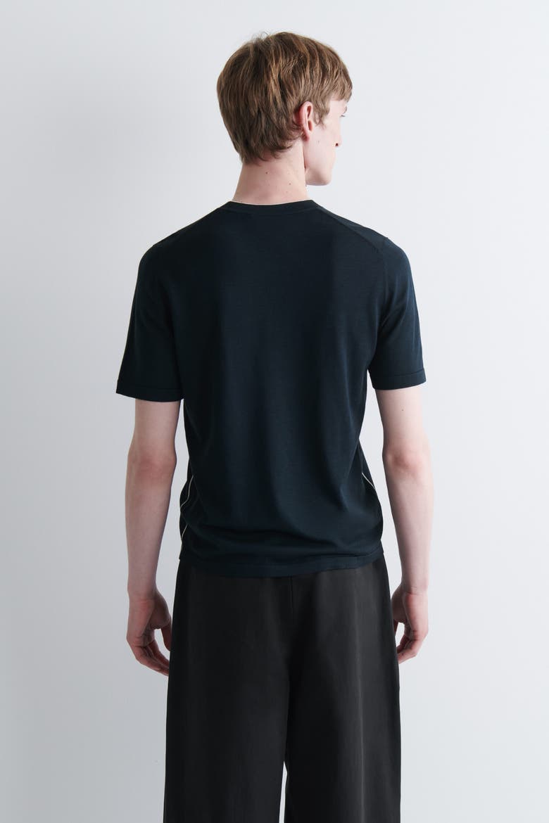 Contrast-Tipped Silk-Cotton T-Shirt, Alternate, color, NAVY / WHITE