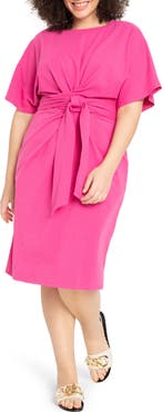 ELOQUII Tie front Flutter Sleeve Midi Sheath Dress