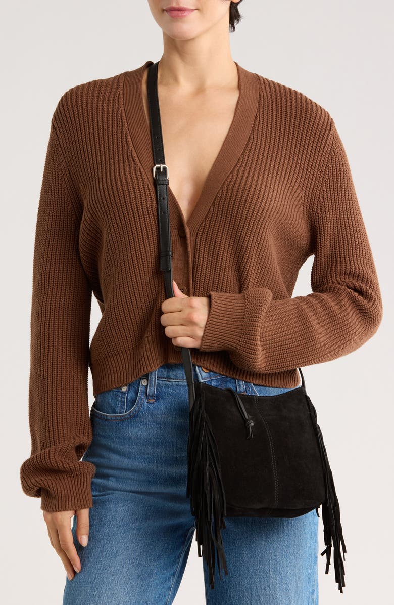 Lucky Brand Bran Nyra Small Fringe Crossbody Bag, Alternate, color, Black