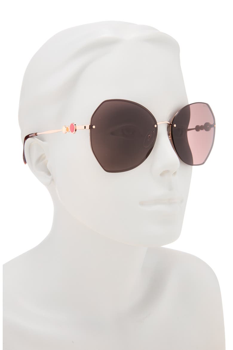 61mm Geometric Sunglasses, Alternate, color, SHINY ROSE GOLD / BROWN