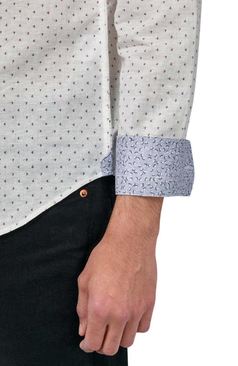 Brooklyn Brigade Slim Fit Geo Linen Cotton Banded Collar Long Sleeve Shirt, Alternate, color, White