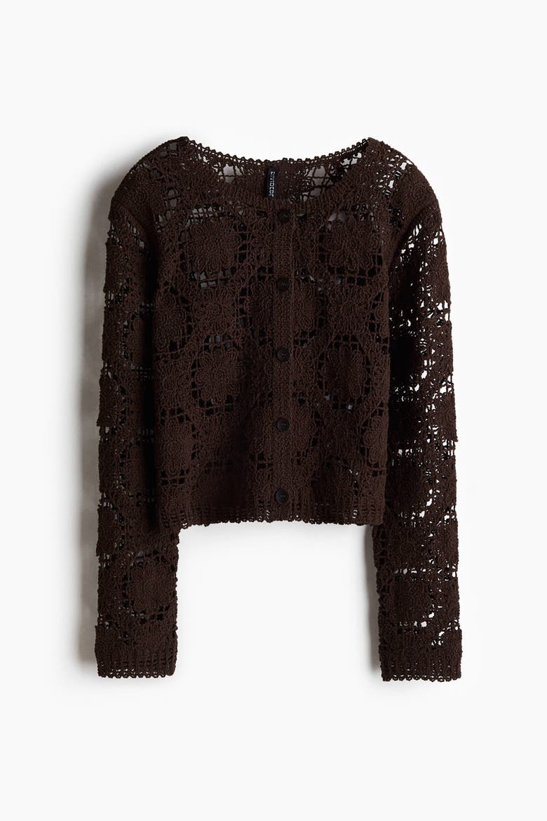 Crochet-look Cardigan, Alternate, color, Brown