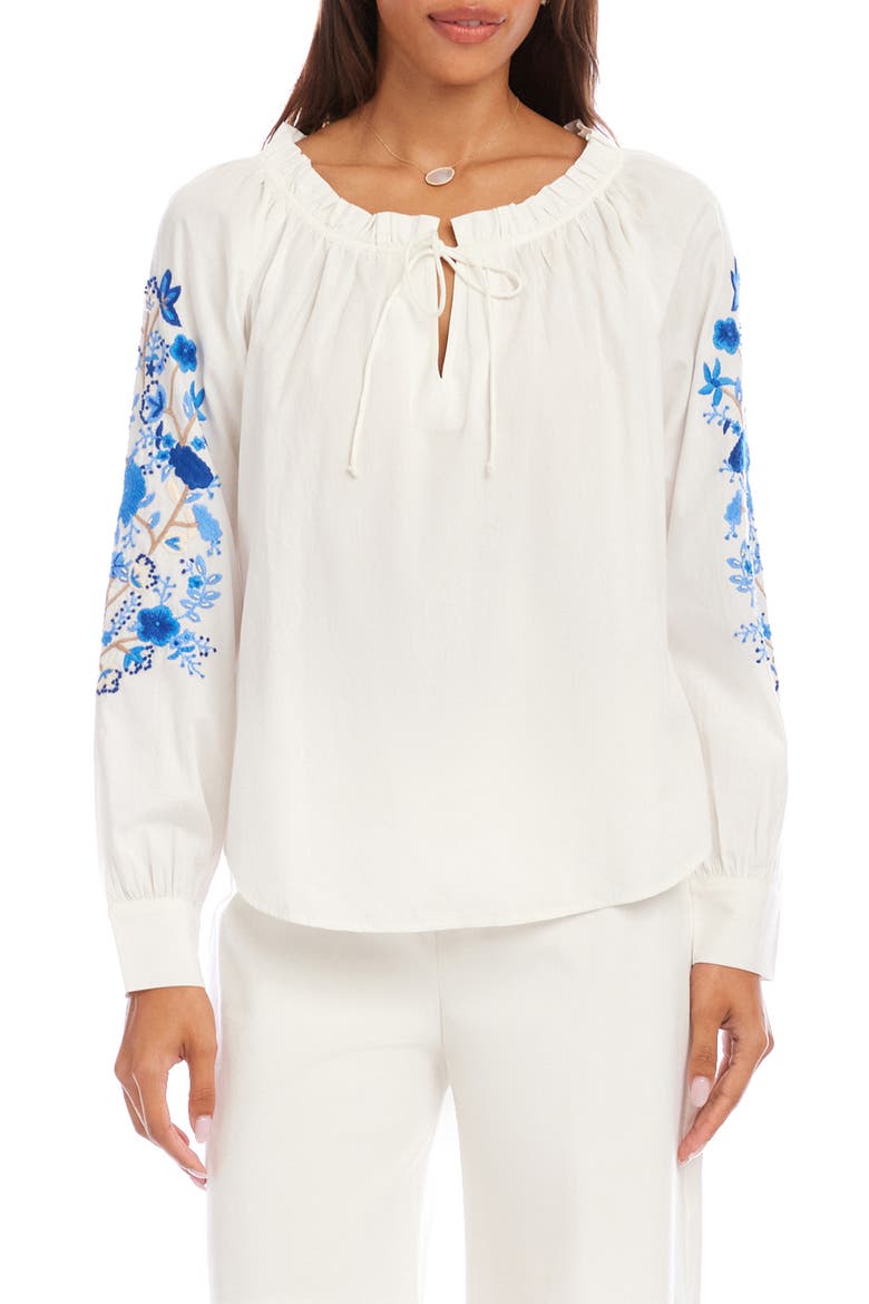 Floral Embroidered Cotton Peasant Top, Main, color, WHITE
