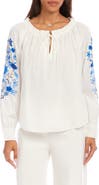 Karen Kane Floral Embroidered Cotton Peasant Top