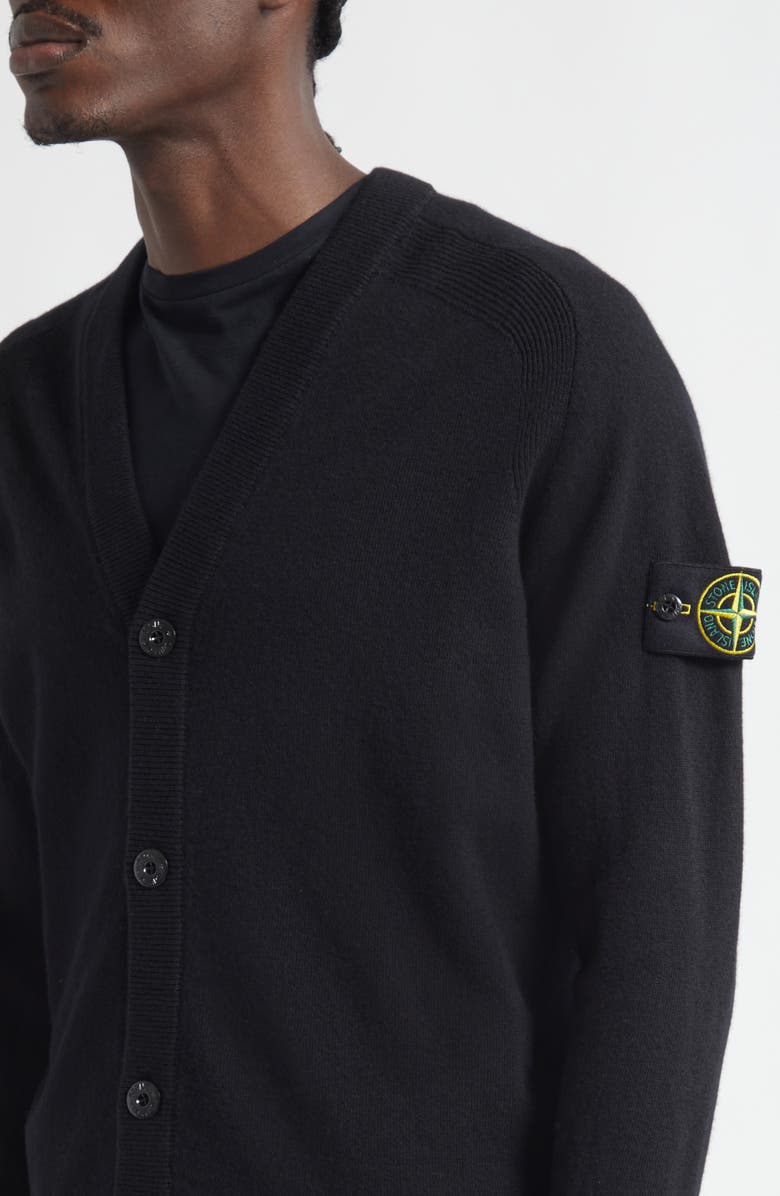 Stone Island Compass Logo Patch Virgin Wool Cardigan, Alternate, color, V0029 Black