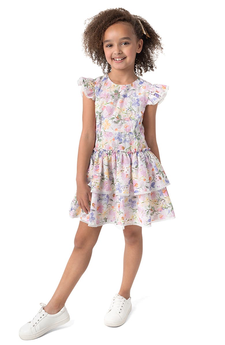 Rare Editions Kids' Printed Eyelet Drop Waist Dress, Alternate, color, Lilac