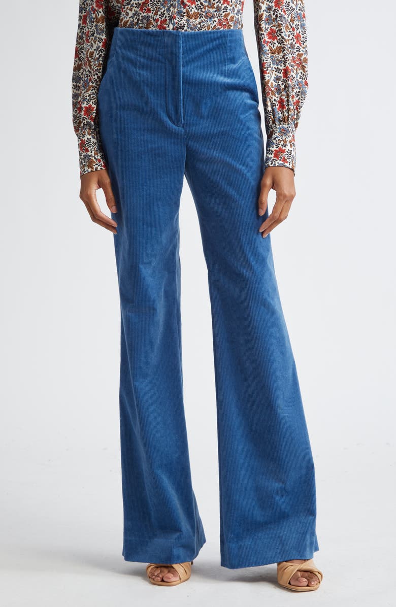 Veronica Beard Basima Stretch Corduroy Flare Pants, Main, color, Deep Ocean