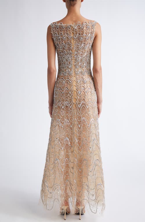 Oscar De La Renta Crystal Wave Embroidered Sleeveless Gown In Multi