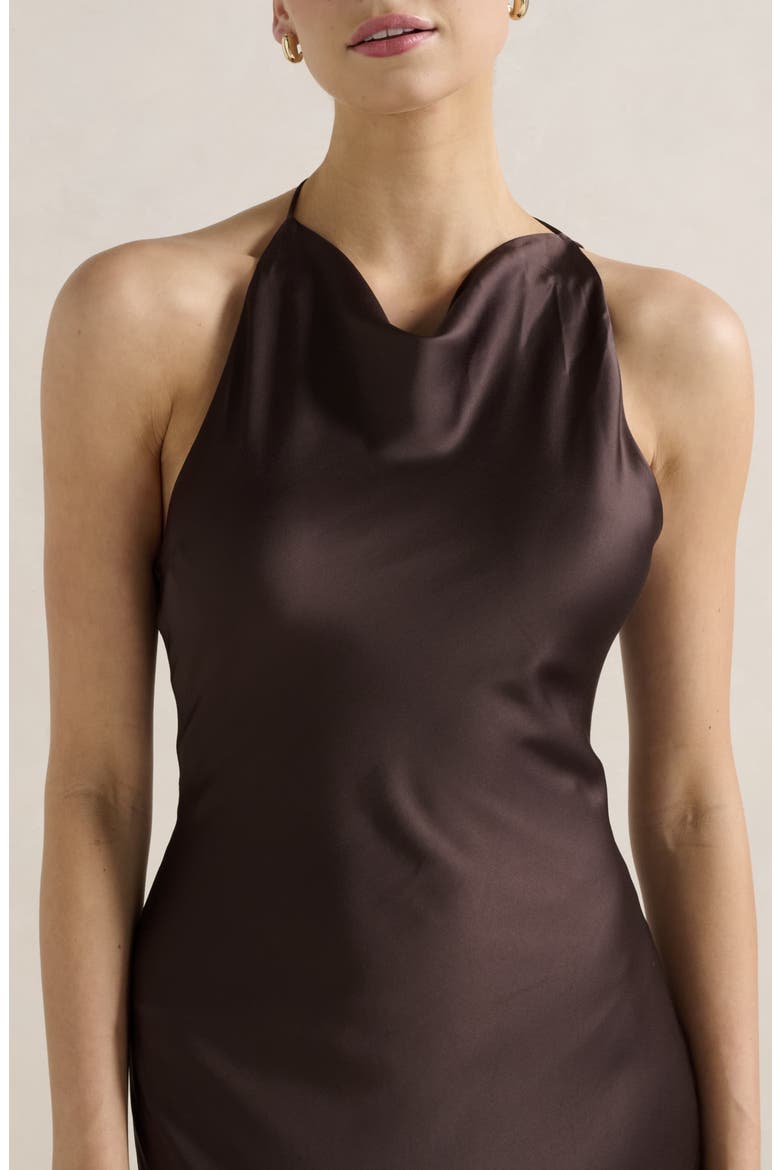 Ariat Open Back Satin Halter Dress, Alternate, color, DARK CHOCOLATE