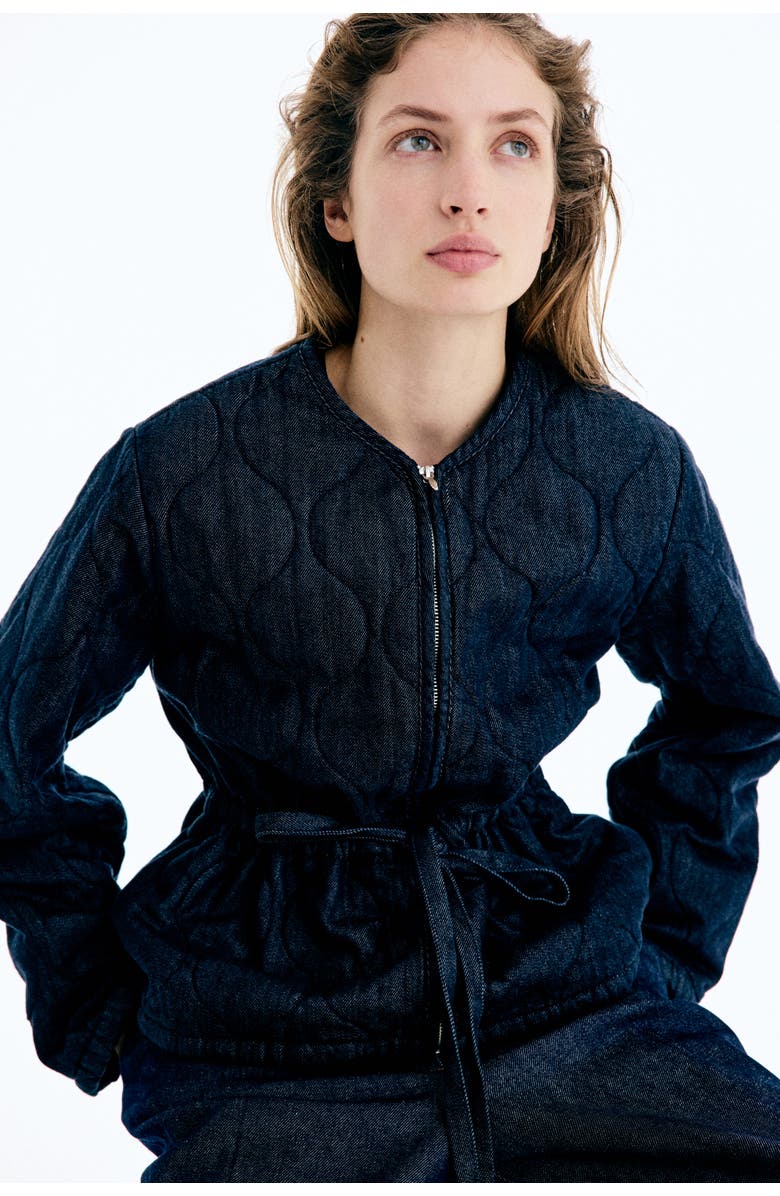 H&M Quilted Denim Jacket, Alternate, color, Dark Denim Blue