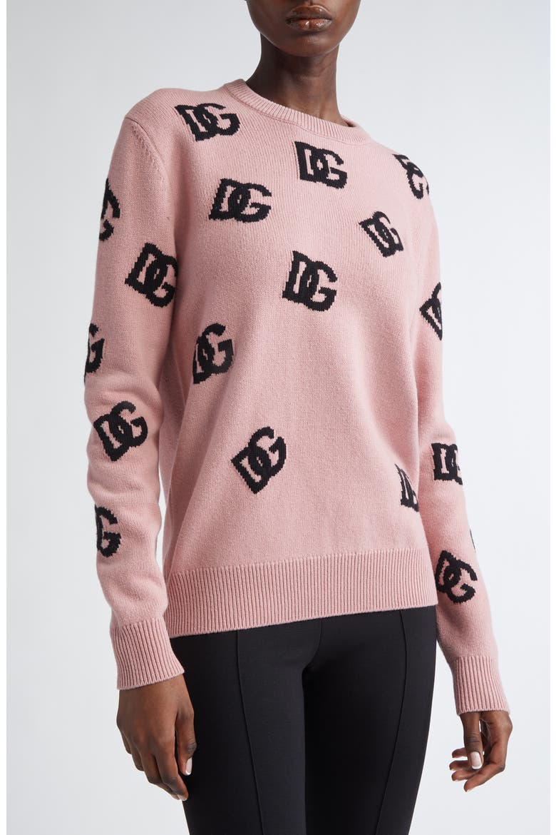Logo Jacquard Virgin Wool Sweater, Alternate, color, F0473 ROSA POLVERE SCURO