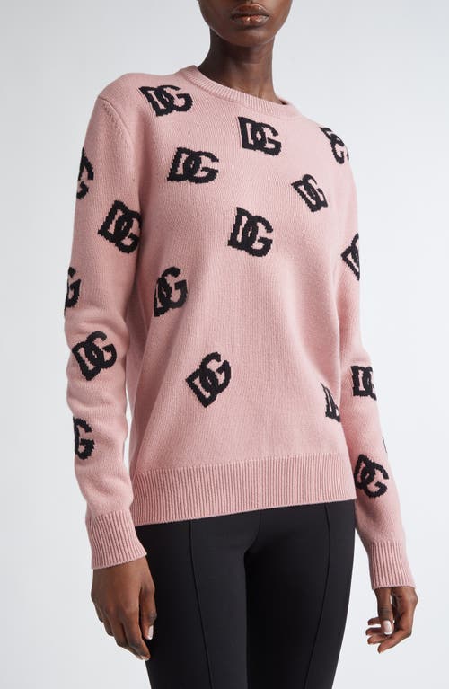 Dolce & Gabbana Wool Sweater With Dg Logo Inlay In F0473 Rosa Polvere Scuro