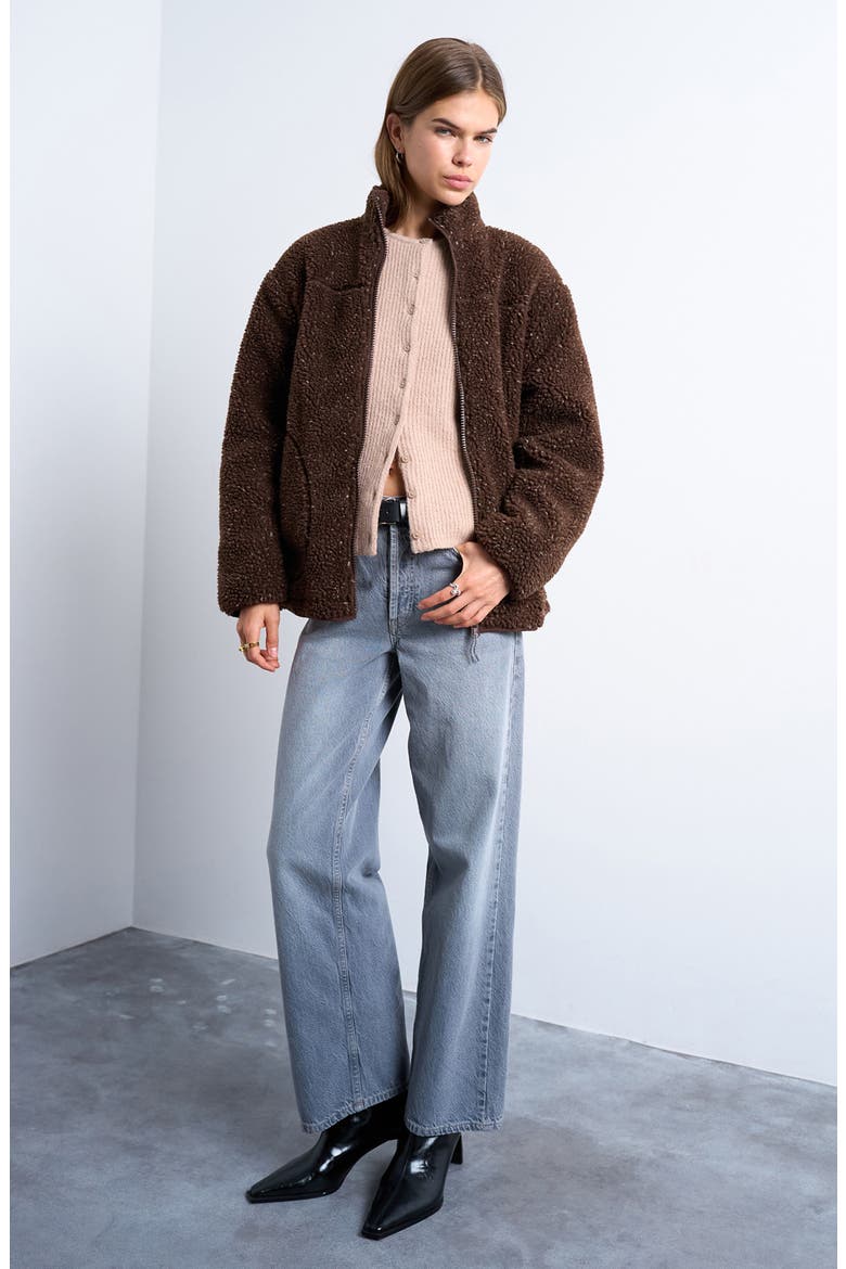 Oversize Fleece Jacket, Main, color, DARK BROWN MULTI