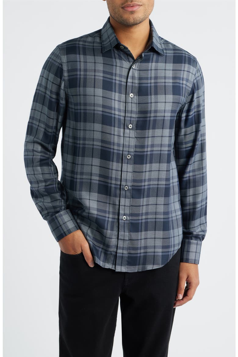 Julian Shaped Fit Plaid Cotton Twill Button-Up Shirt, Main, color, ANTHRACITE