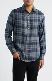 Bugatchi Julian Shaped Fit Plaid Cotton Twill Button-Up Shirt