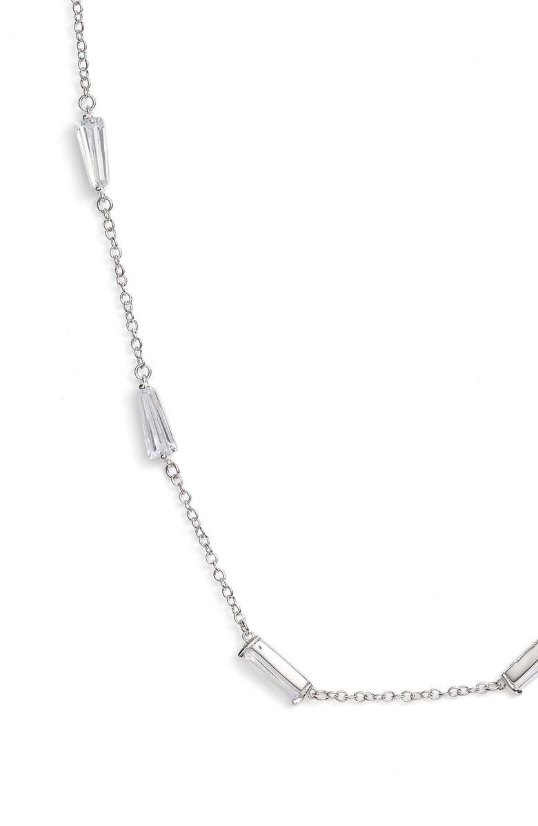 CZ by Kenneth Jay Lane Long Baguette Cubic Zirconia Station Necklace, Alternate, color, Silver