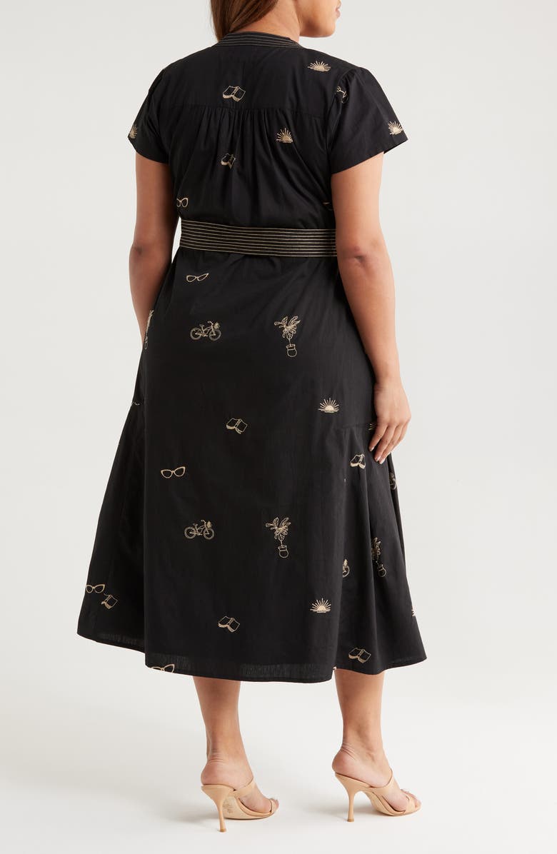 CIEBON Ariana Embroidered Cotton Midi Dress, Alternate, color, Black/ Taupe