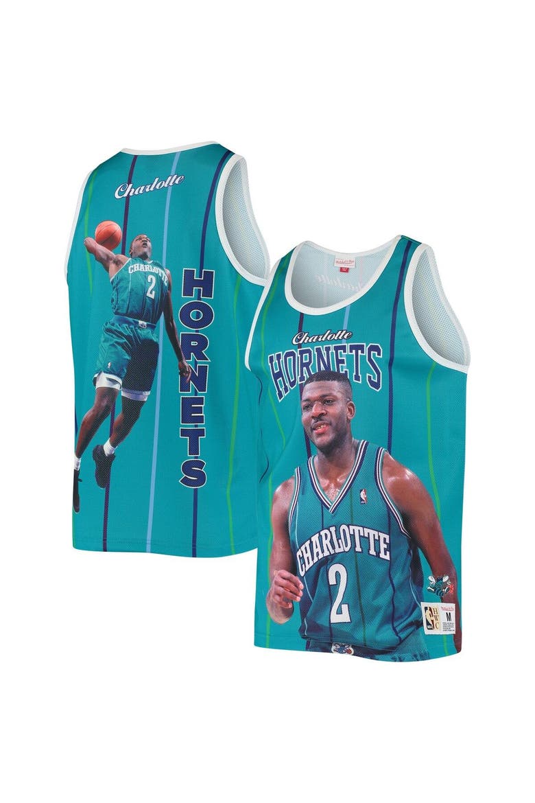 Men's Mitchell & Ness Larry Johnson Teal Charlotte Hornets Hardwood Classics Player Tank Top, Main, color, Teal