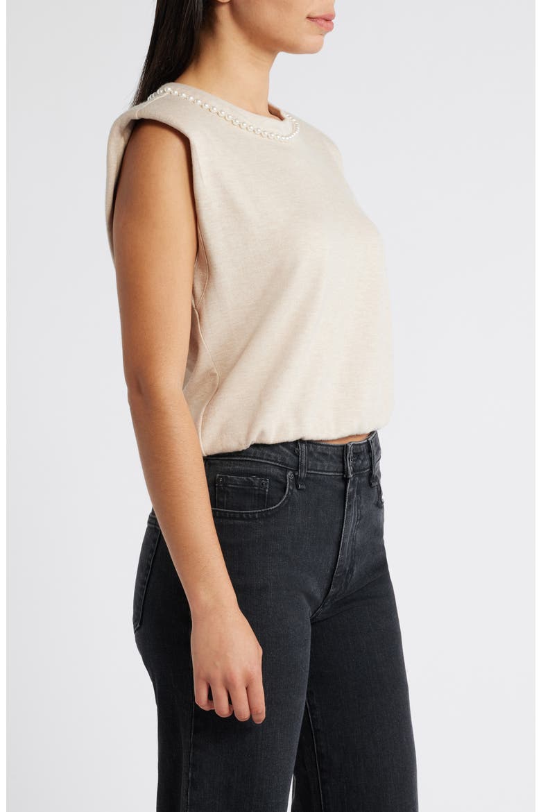 Faux Pearl Trim Extended Shoulder Top, Alternate, color, HEATHER OATMEAL