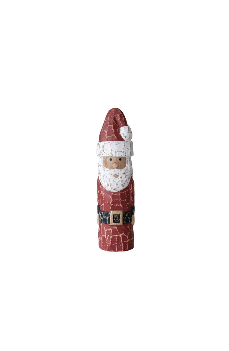 Storied Home Handmade Mango Wood Santa, Distressed Finish, Multicolor, Main, color, Red