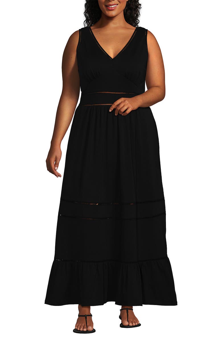 Lands' End Plus Size Cotton Modal Embellished Trim Maxi Dress, Main, color, 