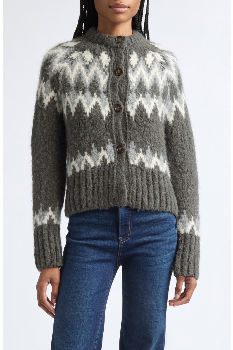 Christina Fair Isle Cardigan, Main, color, GREEN SHADOW MULTI