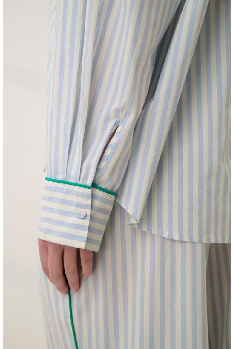 Piped Airy Cotton Button-Up Pajama Shirt, Alternate, color, STILLWATER STRIPE/SPG CLVR