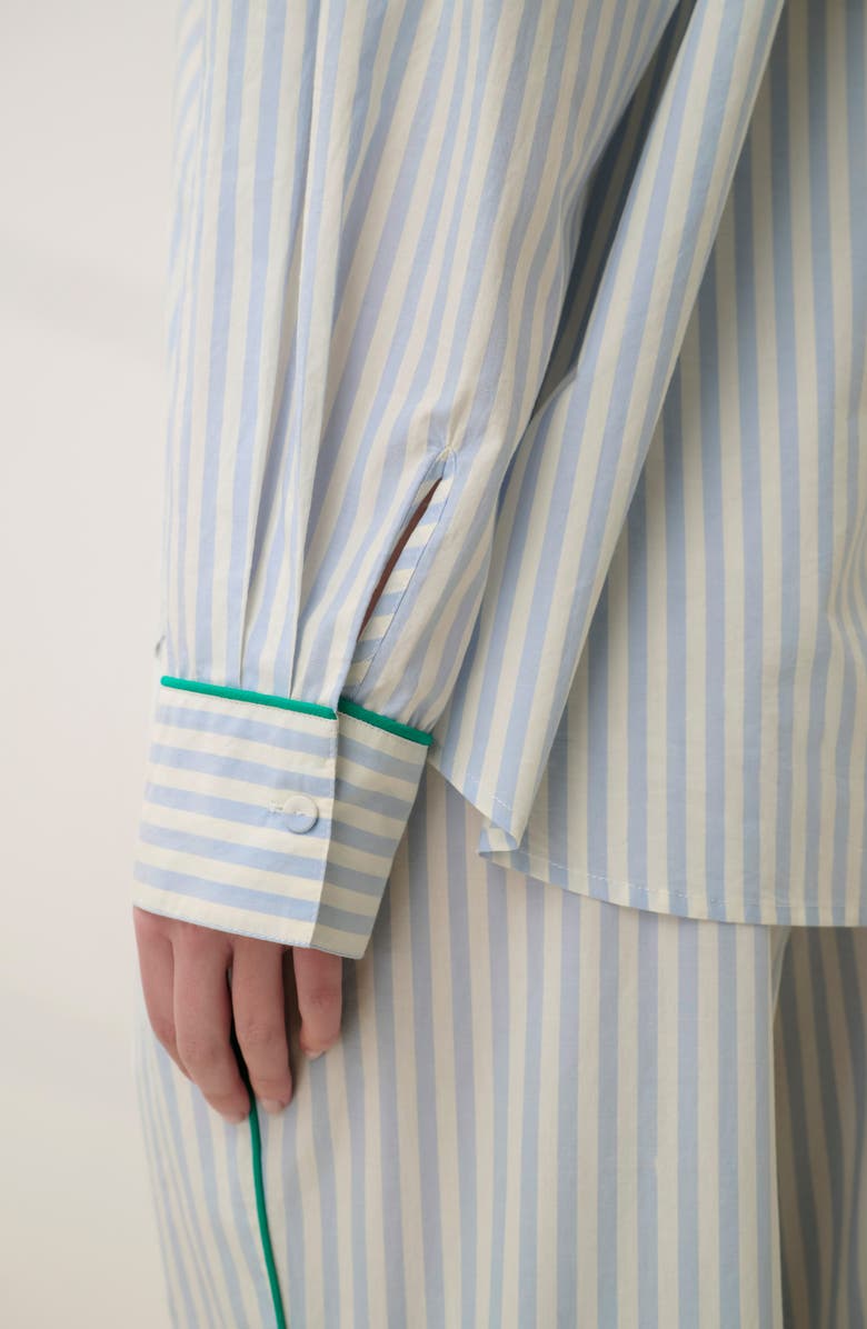 Lunya Piped Airy Cotton Button-Up Pajama Shirt, Alternate, color, Stillwater Stripe/Spg Clvr