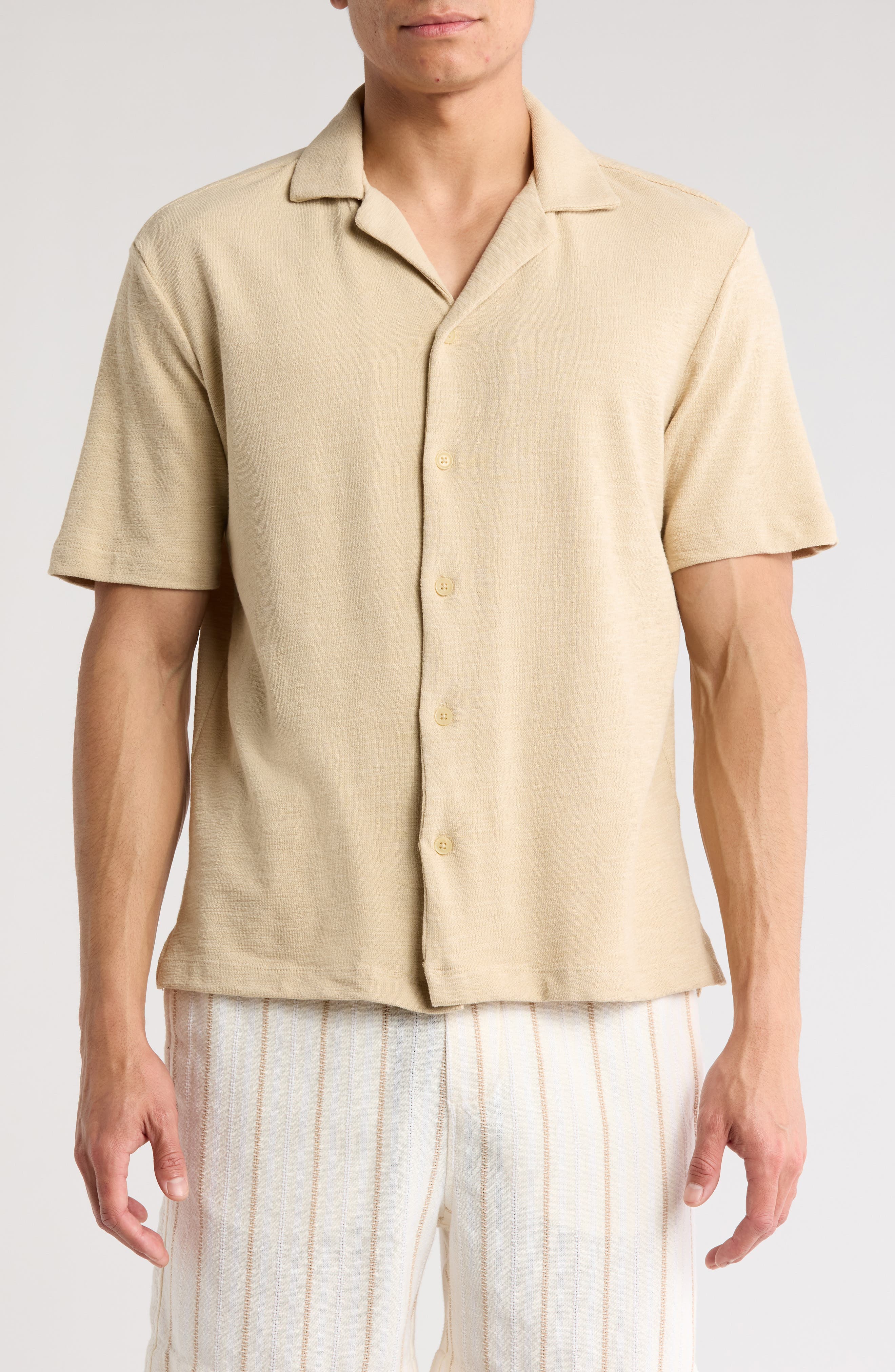 DENIM AND FLOWER Textured Knit Camp Shirt