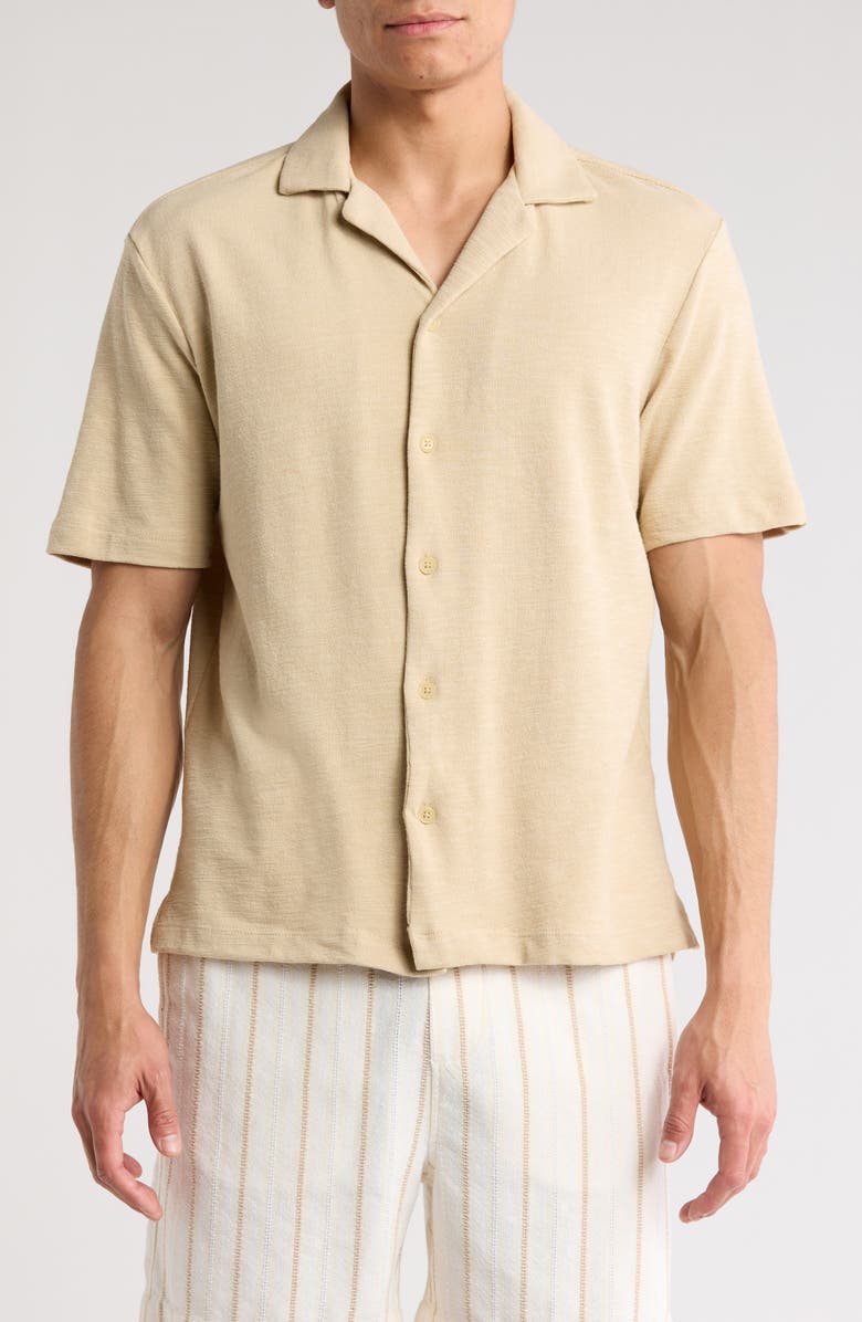 DENIM AND FLOWER Textured Knit Camp Shirt, Main, color, Off White