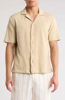 DENIM AND FLOWER Textured Knit Camp Shirt