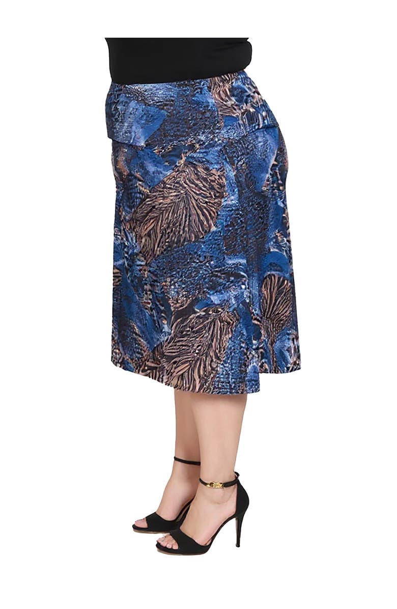 24seven Comfort Apparel Animal Print Knee Length Skirt, Alternate, color, Blue Multi