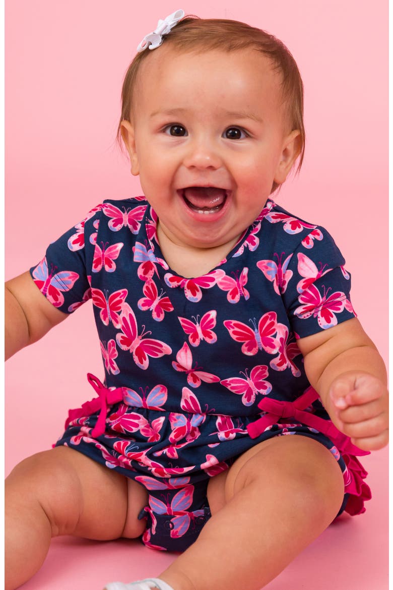 Butterfly Bliss Ruffle Cotton Bubble Romper, Alternate, color, BLUE