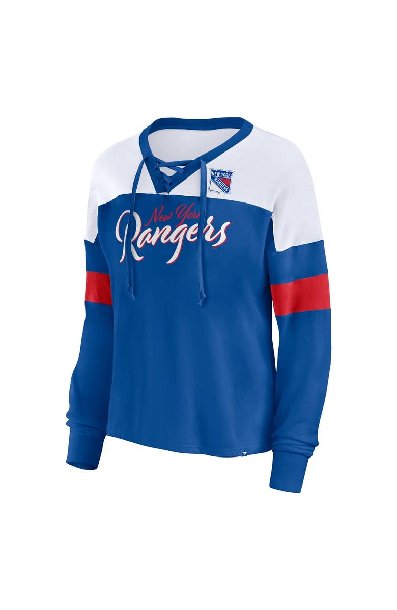 FANATICS Women's Fanatics Blue New York Rangers Take the Shot Long Sleeve Lace-Up V-Neck T-Shirt, Alternate, color,