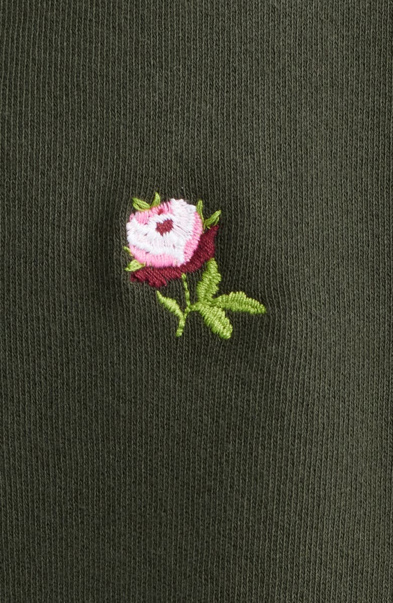 THE GREAT. The College Embroidered Rose Sweatshirt, Alternate, color, Woodland Green