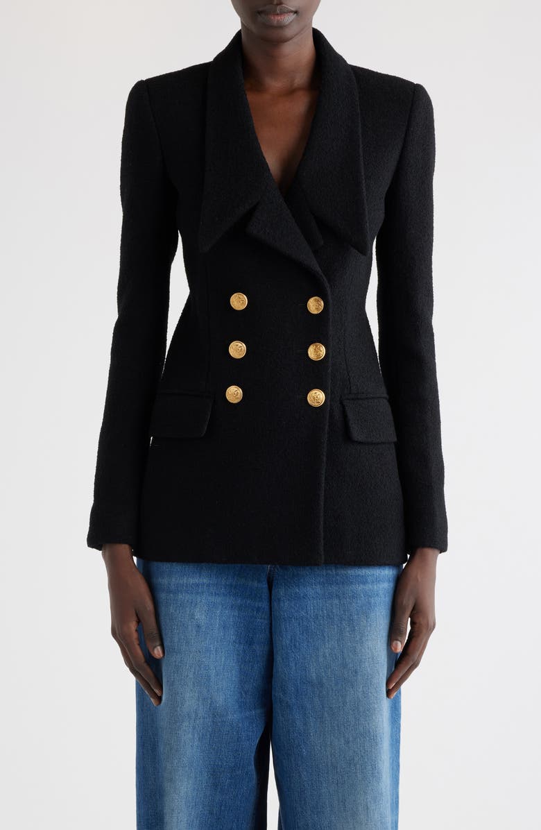 Chloé Fitted Double Breasted Wool Blend Bouclé Blazer, Main, color, Black