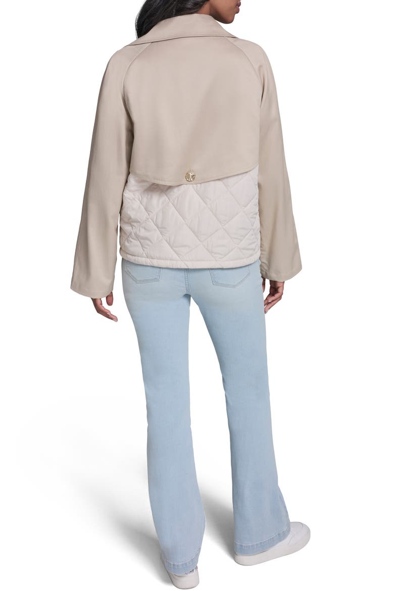 Mixed Media Crop Cotton Blend Trench Coat, Alternate, color, BISQUE