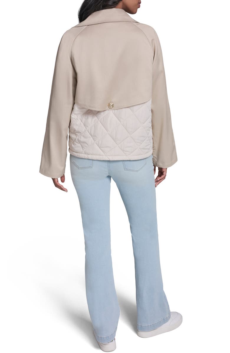 KARL LAGERFELD PARIS Mixed Media Crop Cotton Blend Trench Coat, Alternate, color, Bisque