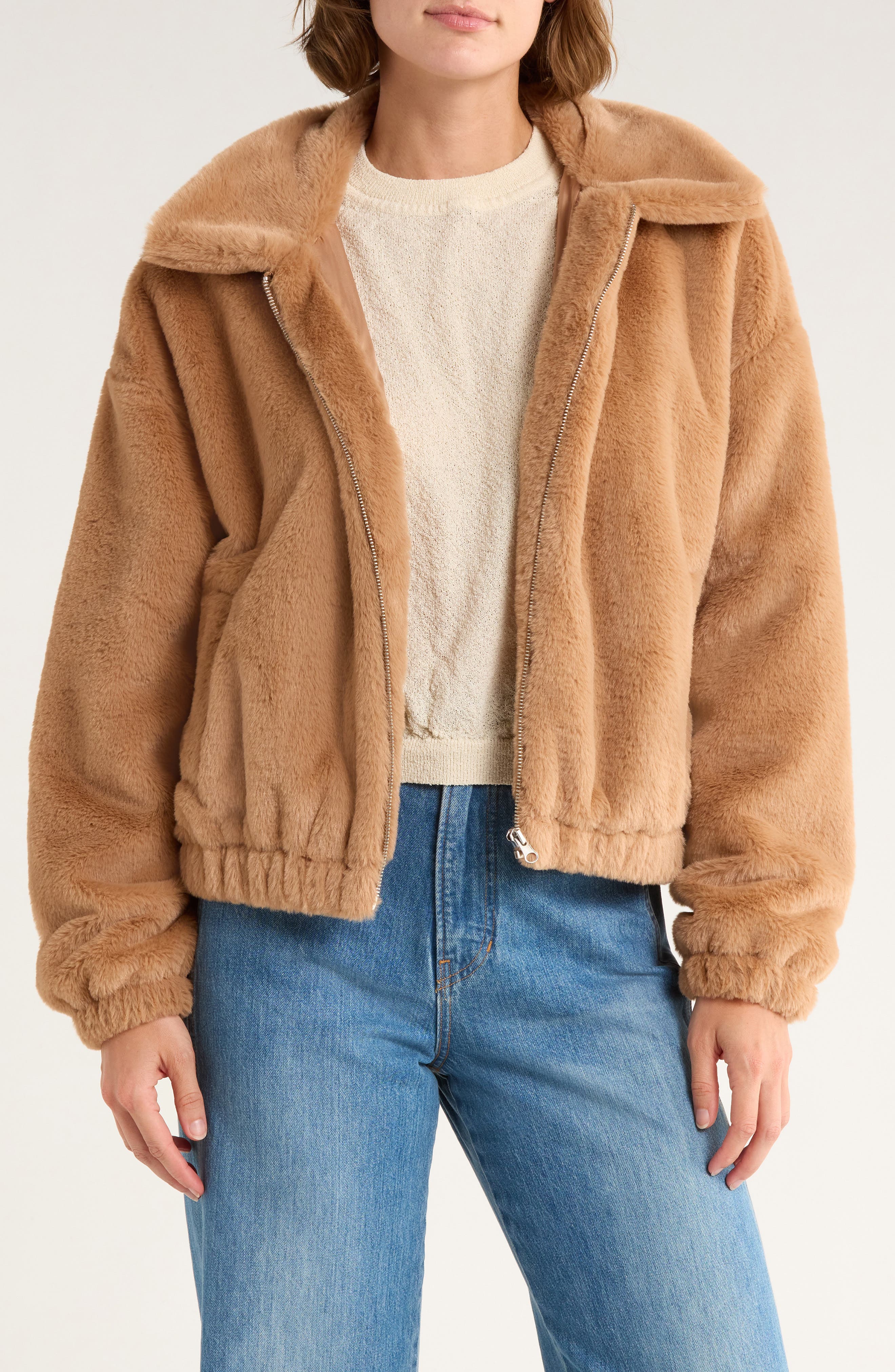 Thread & Supply Faux Fur Zip Bomber Jacket