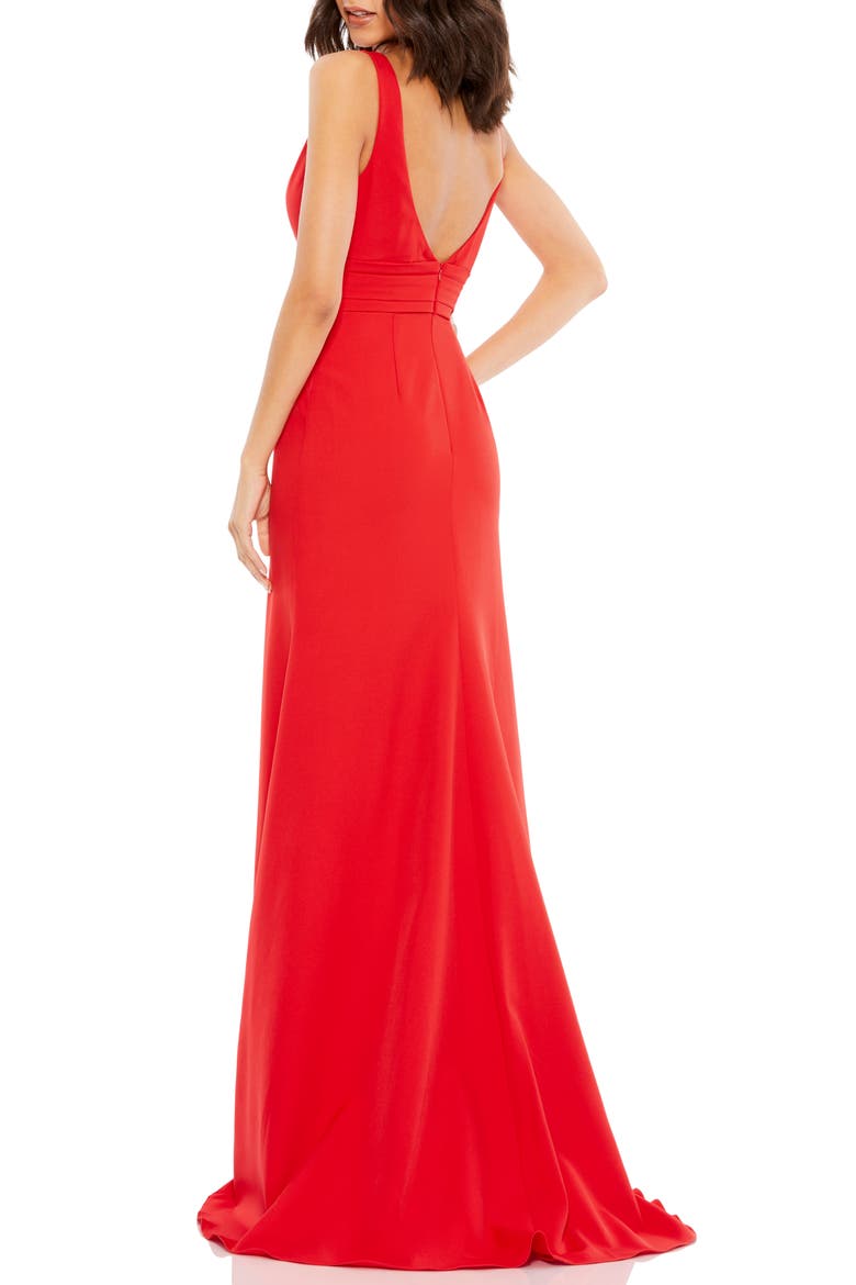 Sleeveless V Neck Bow Detail Mermaid Gown, Alternate, color, RED