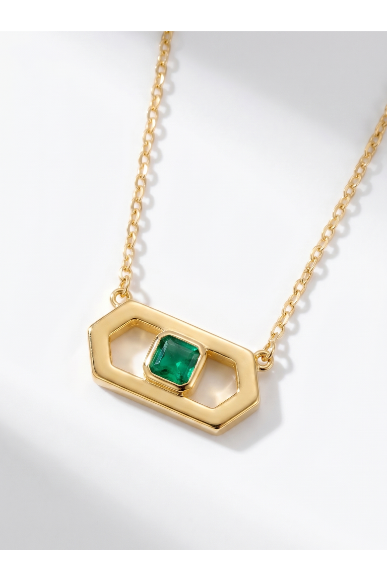 The Ever Necklace, Alternate, color, Gold/Emerald CZ