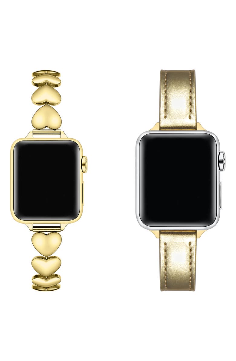 Posh Tech Carmen Lover 2-Pack Heart Link & Leather Apple Watch<sup>®</sup> Watchbands, Alternate, color, 