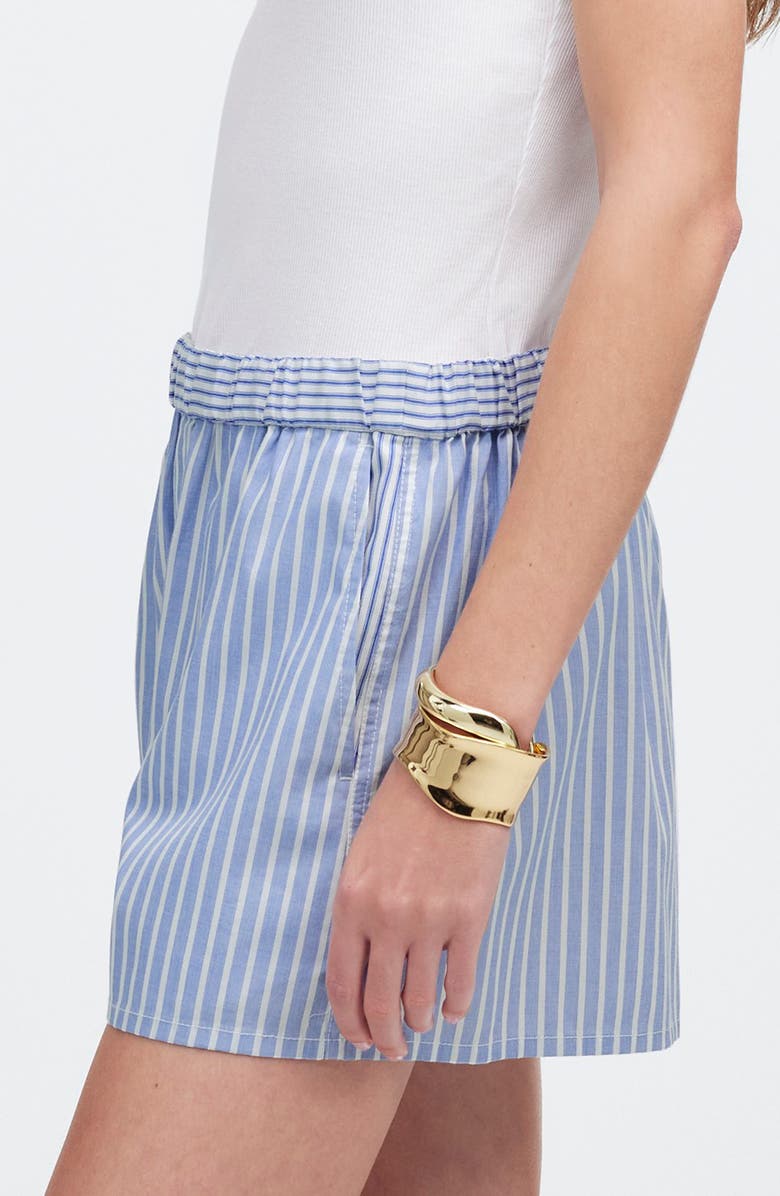 Madewell Stripe Poplin Pull-On Shorts, Alternate, color, Turquoise And White Stripe